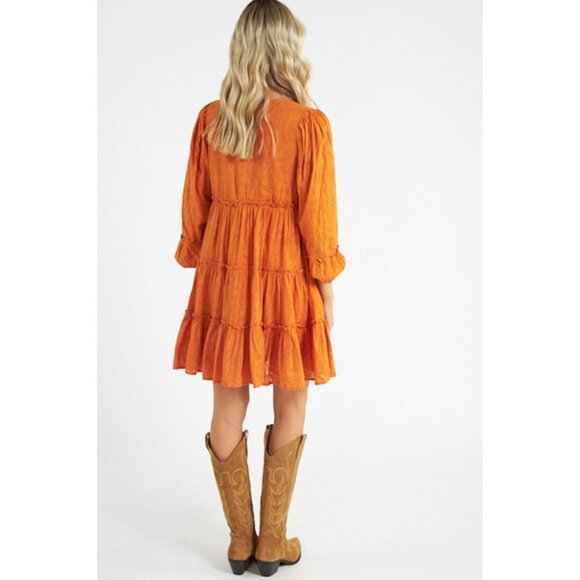 NWT Cleobella Blythe Mini Dress in Bright Orange Floral Tiered Boho XS - Picture 5 of 16
